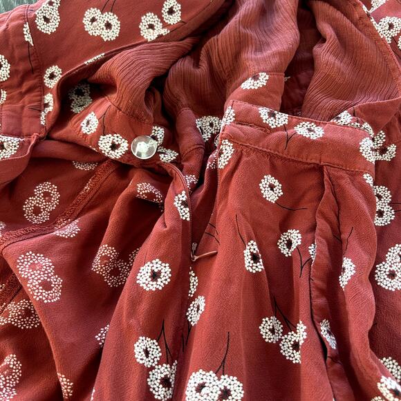 LOFT Red Floral Wrap Skort Romper Dress Sz 6 Short Sleeve V-Neck Ruffle Hem GUC - Picture 11 of 12